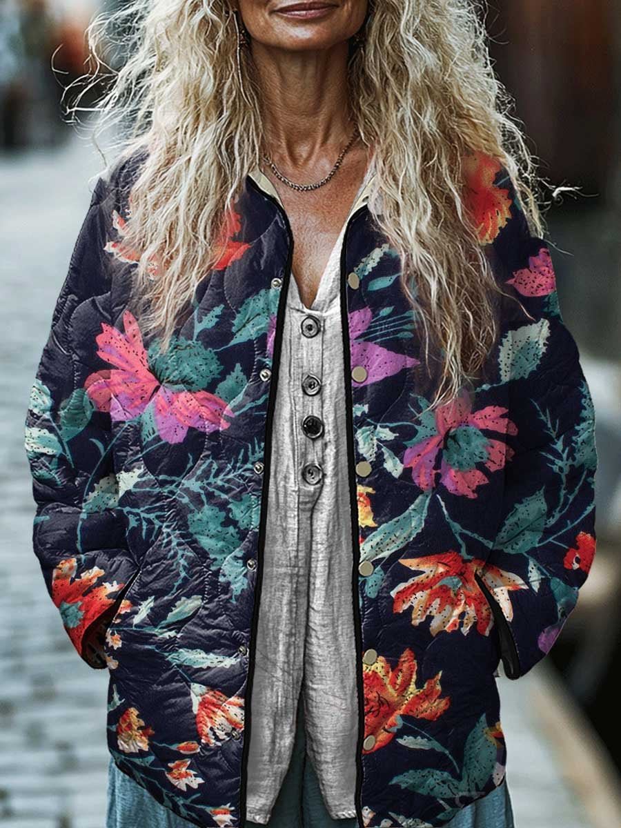 Veste rembourrée en coton pour femmes avec imprimé floral numérique