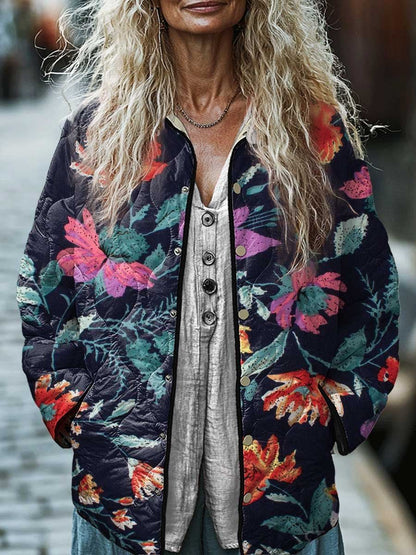 Veste rembourrée en coton pour femmes avec imprimé floral numérique