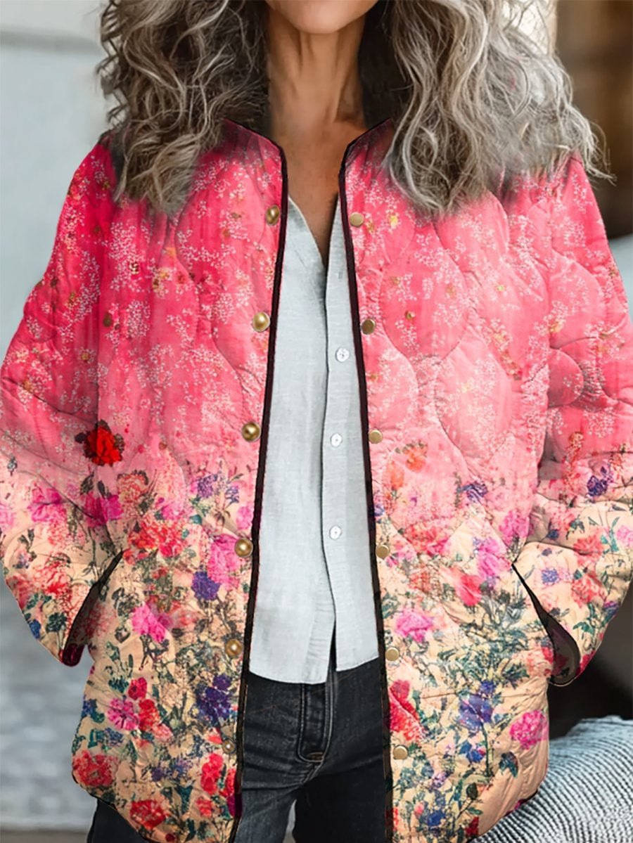 Veste rembourrée en coton pour femmes avec imprimé floral numérique