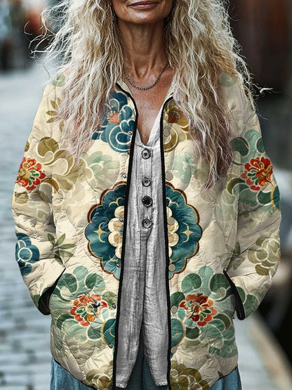 Veste rembourrée en coton pour femmes avec imprimé floral numérique